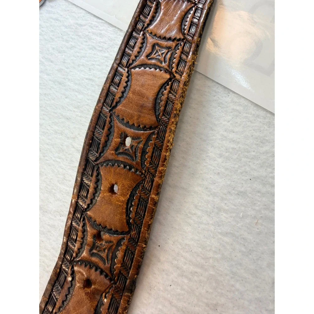 Vintage Hand Tooled Leather Belt Classic Cars Painted Personalize BOB Brown 1990